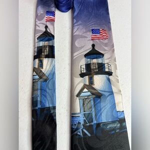 Steven Harris Men’s Neck Tie American Lighthouse Novelty USA Flag Patriotic